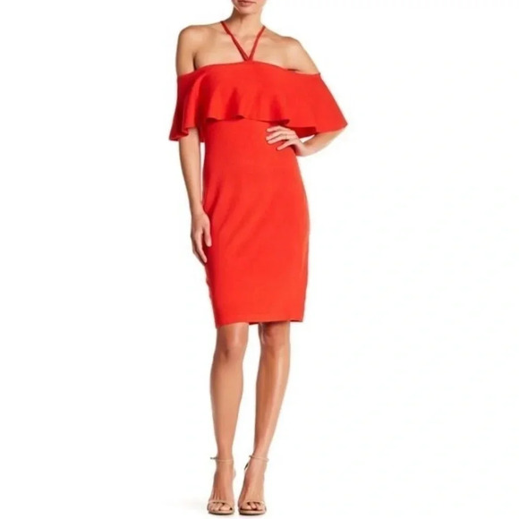 Vince Camuto Dresses & Skirts - Vince Camuto Geranium Red Off The Shoulder Ruffle Flounce Dress NWT Size Medium